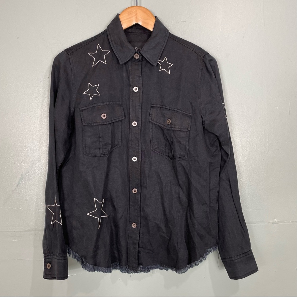 Rails Loren Black Embroidered Stars Black White Women’s Size Small Linen Blend - Picture 2 of 12